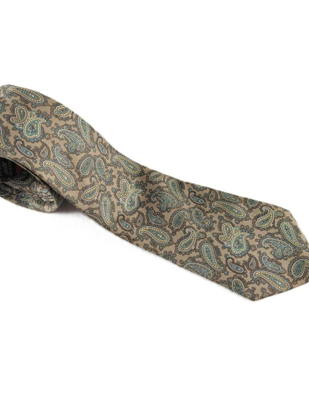 Egon Von Furstenberg Narrow Width Men's Tie Tan Multi Paisley Print 100% Silk